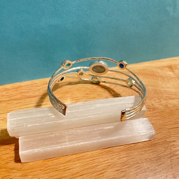 Silver Tone Metal Rhinestones & Wire Cuff Bracelet - Picture 3 of 5